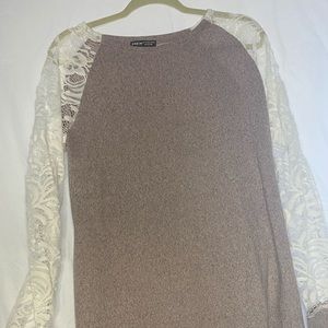 Pink and grey sweater with lace arms never worn